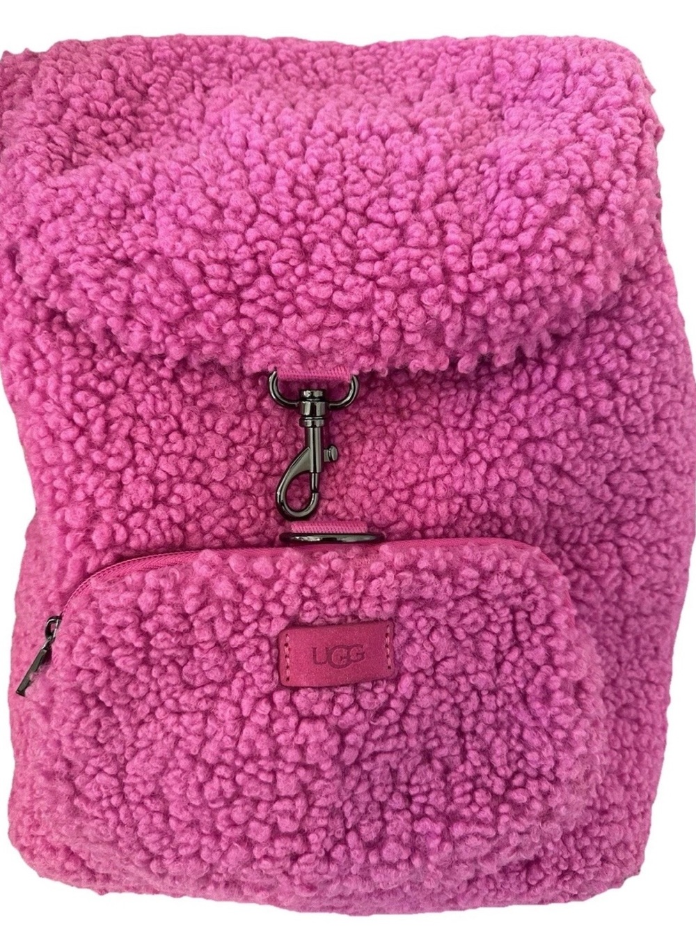 UGG Hot Pink Shearling Backpack with Front Zip Pocket